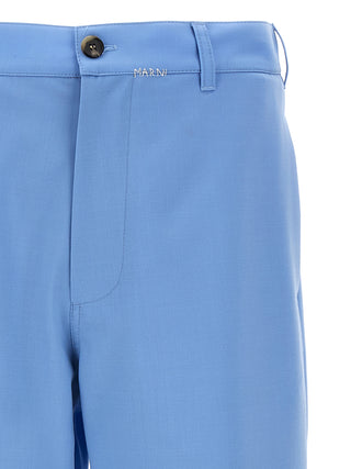 Blue Polyester Casual Pants