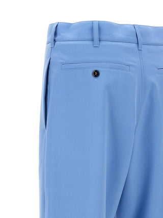 Blue Polyester Casual Pants
