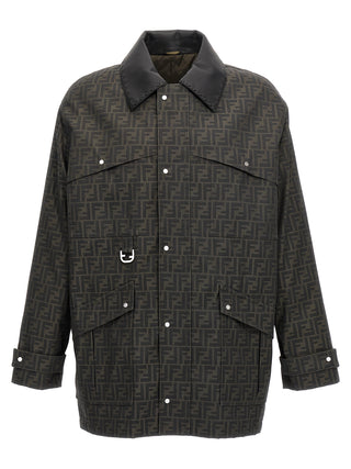 Brown Polyester Full-Length Jacket