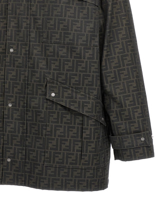 Brown Polyester Full-Length Jacket