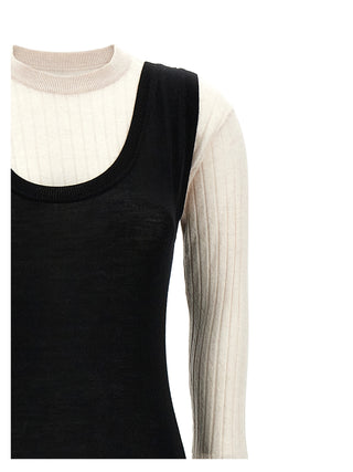 Bicolor Wool Midi Dress