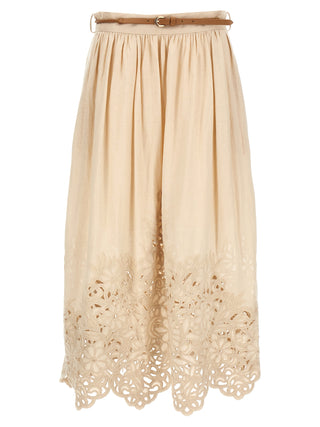 Beige Linen Midi Skirt