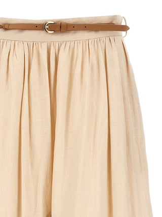 Beige Linen Midi Skirt