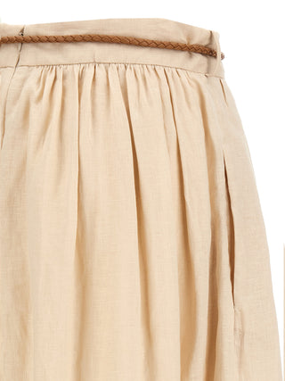 Beige Linen Midi Skirt