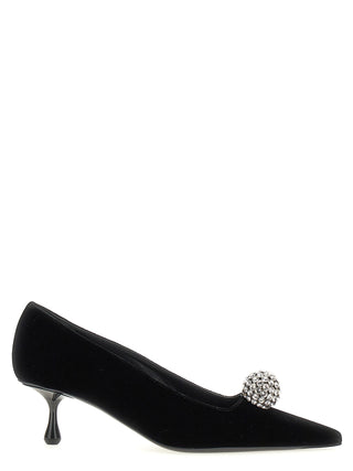 Black Textile Mid Heel Pumps