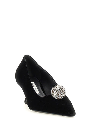 Black Textile Mid Heel Pumps