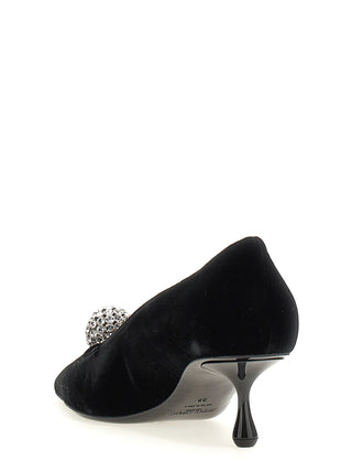 Black Textile Mid Heel Pumps