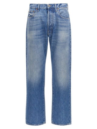 Jeans de pierna recta de algodón azul
