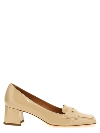 Beige Calfskin Mid Heel Pumps