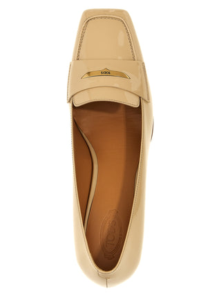 Beige Calfskin Mid Heel Pumps