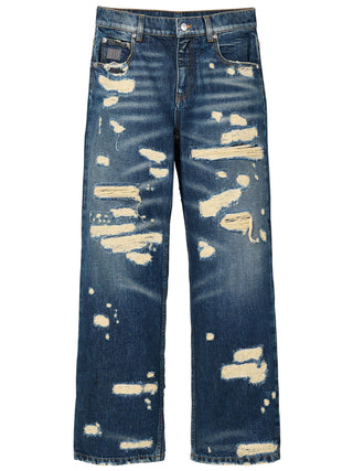 Blue Cotton Straight-Leg Jeans