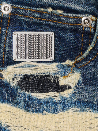 Blue Cotton Straight-Leg Jeans