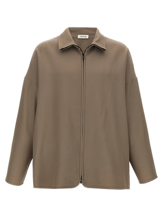 Beige Virgin Wool Full-Length Jacket