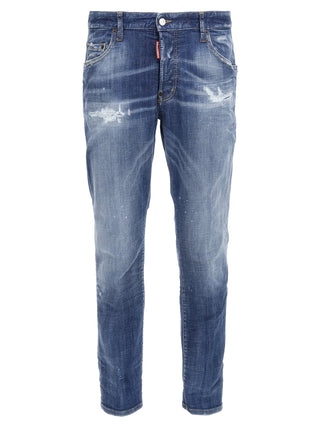 Jeans de pierna recta de algodón azul