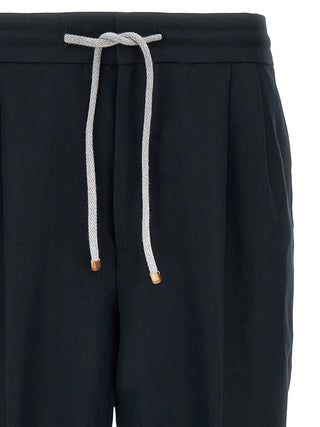 Blue Linen Casual Pants