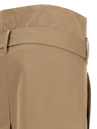 Beige Cotton Midi Skirt