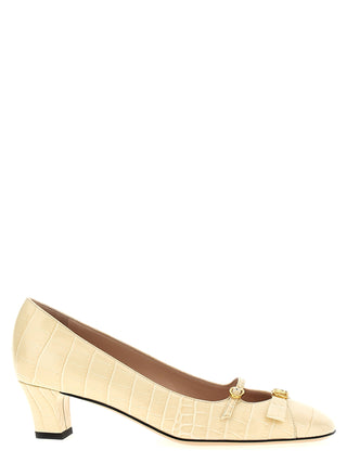 Zapatos de tacón medio de piel de becerro blanca