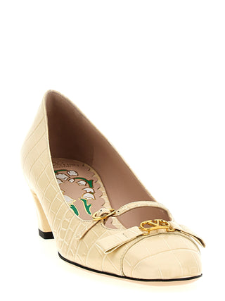 Zapatos de tacón medio de piel de becerro blanca