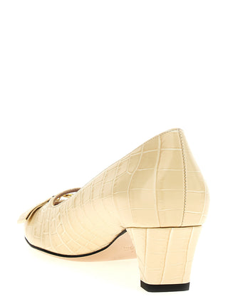 Zapatos de tacón medio de piel de becerro blanca