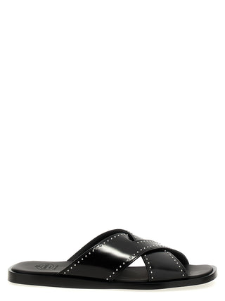 Black Calf Leather Bos Taurus Slides