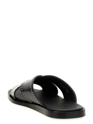 Black Calf Leather Bos Taurus Slides
