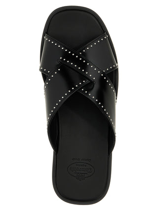 Black Calf Leather Bos Taurus Slides