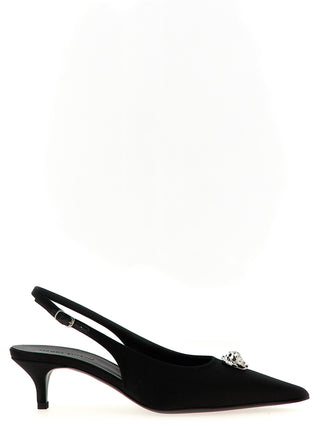 Black Silk Mid Heel Pumps