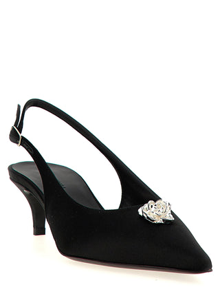 Black Silk Mid Heel Pumps