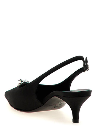 Black Silk Mid Heel Pumps