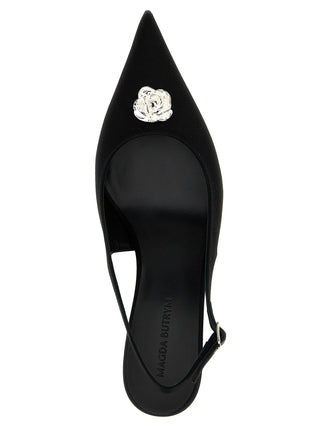 Black Silk Mid Heel Pumps