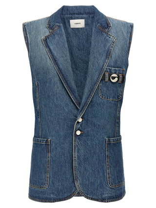 Chaqueta sin mangas azul de algodón