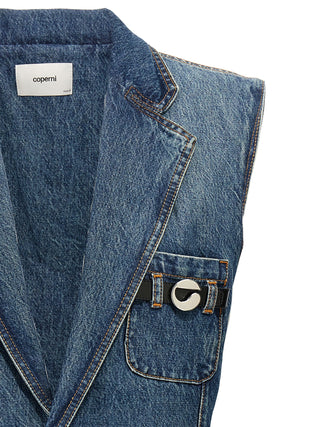 Blue Cotton Sleeveless Jacket