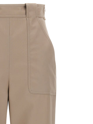 Beige Cotton Casual Pants