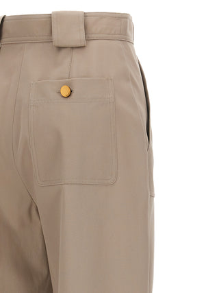 Beige Cotton Casual Pants