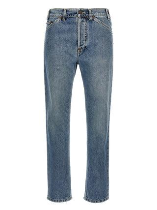 Blue Cotton Straight-Leg Jeans