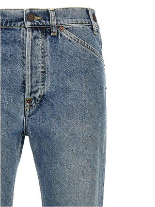 Blue Cotton Straight-Leg Jeans