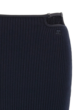 Blue Viscose Midi Skirt