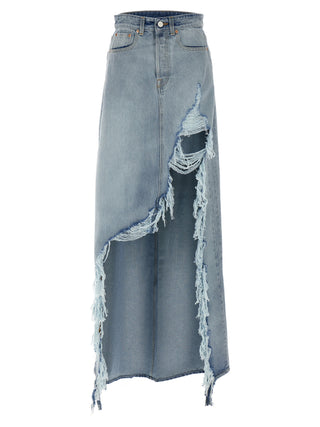 Blue Cotton Mini Skirt