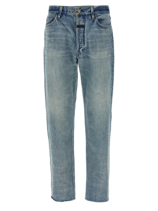 Blue Cotton Straight-Leg Jeans