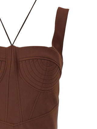 Brown Polyamide Short Dress