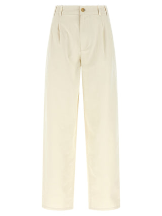 Beige Cotton Casual Pants