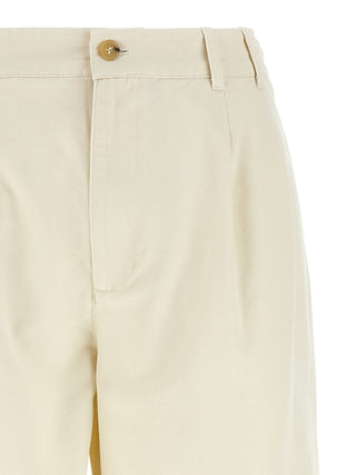 Beige Cotton Casual Pants