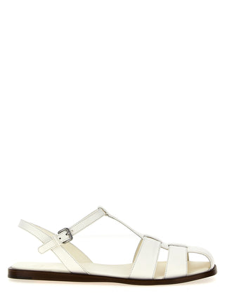 White Lamb Leather Flat Sandals