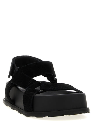Black Calfskin Flat Sandals