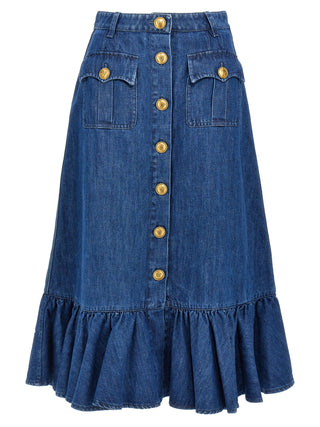 Blue Cotton Midi Skirt