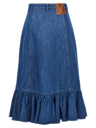 Blue Cotton Midi Skirt