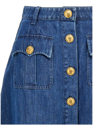 Blue Cotton Midi Skirt