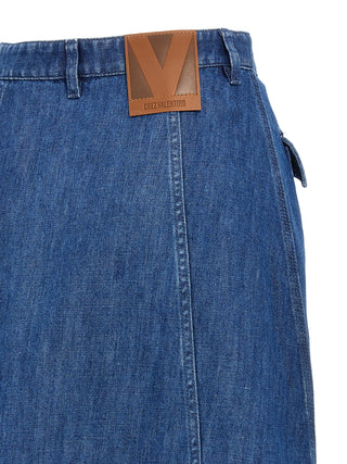 Blue Cotton Midi Skirt