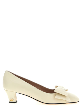 White Goatskin Mid Heel Pumps