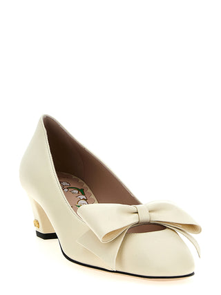 White Goatskin Mid Heel Pumps